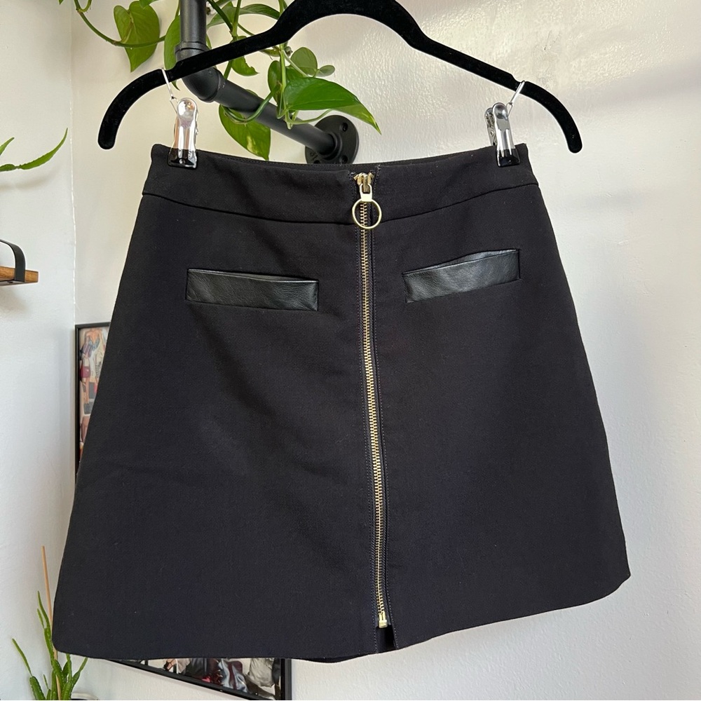 Express Black w/ Gold Zip Up Faux Leather Pockets Black Mini Skirt 2